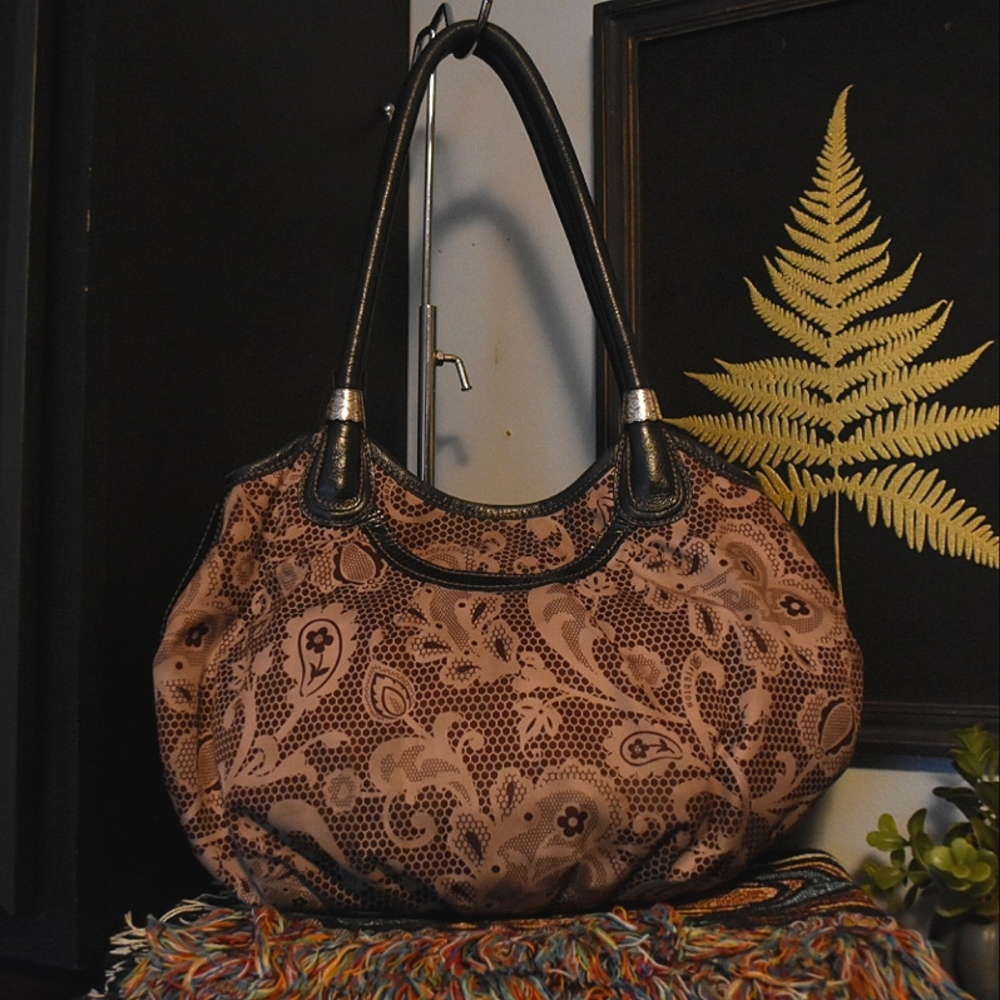 Brighton Chryssa Paisley Print Bag Leather Details